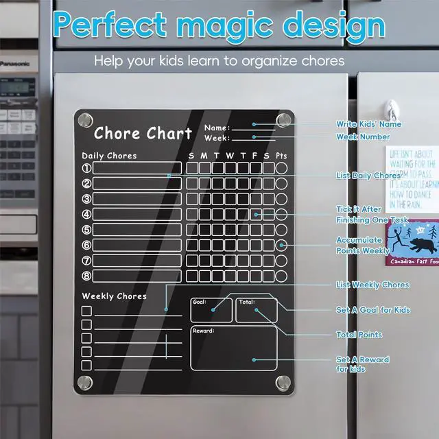 Alt view image 6 of 7 - Acrylic Magnetic Chore Chart for Kids, Chore Board, Dry Erase Chore Chart, 12"x9.5" Transparent Erasable Reward Chart for Teens and Adults Chore Checklist with 6 Markers and Towel