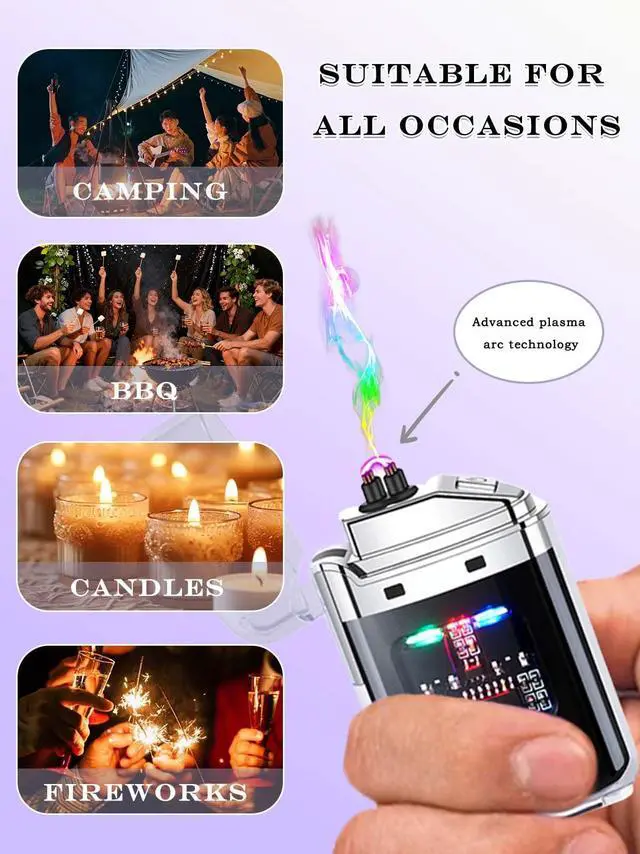 Alt view image 5 of 5 - Electric Lighters Rechargeable USB-C Arc Lighter Windproof Flameless Plasma Lighters Unique Creative Luminous Lighter Small Pocket Lighters for Candle Camping Birthday Gifts (Black)
