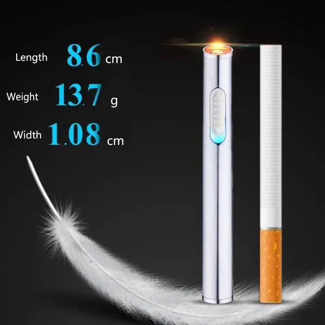 Alt view image 2 of 3 - USB Mini Lighters Electronic Rechargeable Windproof Flameless Portable Cigarette Slim Lighter (Silver)