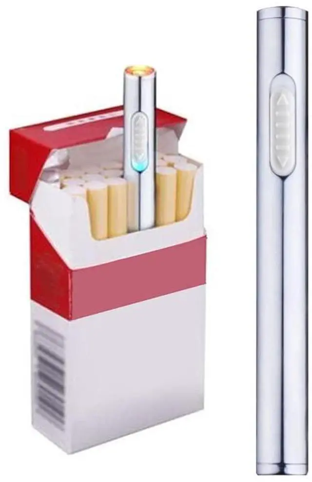 Main image of USB Mini Lighters Electronic Rechargeable Windproof Flameless Portable Cigarette Slim Lighter (Silver)