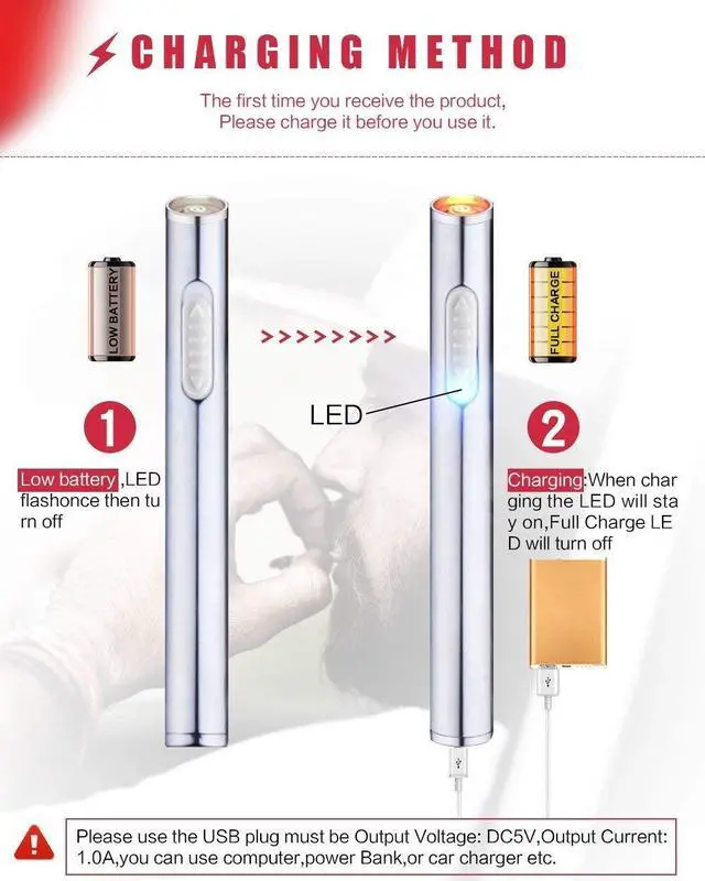 Alt view image 3 of 3 - USB Mini Lighters Electronic Rechargeable Windproof Flameless Portable Cigarette Slim Lighter (Silver)