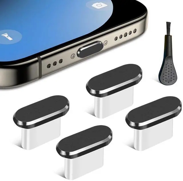 Main image of USB C Dust Plug, 4 Pack Type C Anti Dust Plug Cover Charging Port Protector Cap with Cleaning Brush for iPhone 17, 16, 15 Series, Samsung Galaxy S22/S21/S20, Note 20/10, All USB C Devices