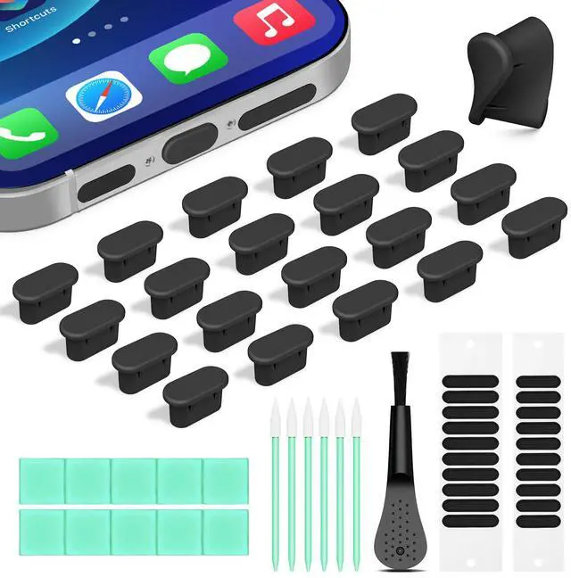 Main image of Silicone USB C Dust Plug with Phone Speaker Cover,5-in-1 31 Pack Charging Port Cover Cleaning Kit,Type C Anti Dust Plug for iPhone 15/16/17/Samsung Galaxy/One Plus/Google Pixel/All USB C-Port Devices