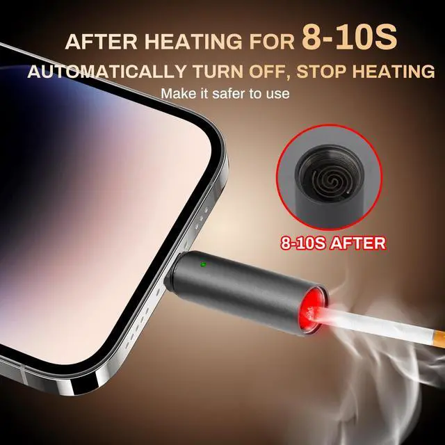 Alt view image 2 of 7 - Portable and Lightweight USB Type-C Electric Lighter, which has no Flame, no Gas, no Battery and is Windproof, for Connecting The Charging Port of The Mobile Phone. (Grey)