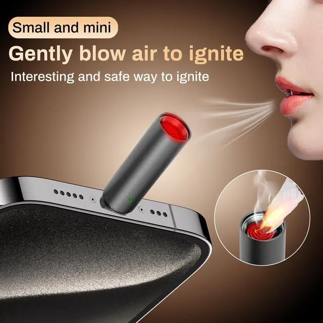 Alt view image 3 of 7 - Portable and Lightweight USB Type-C Electric Lighter, which has no Flame, no Gas, no Battery and is Windproof, for Connecting The Charging Port of The Mobile Phone. (Grey)