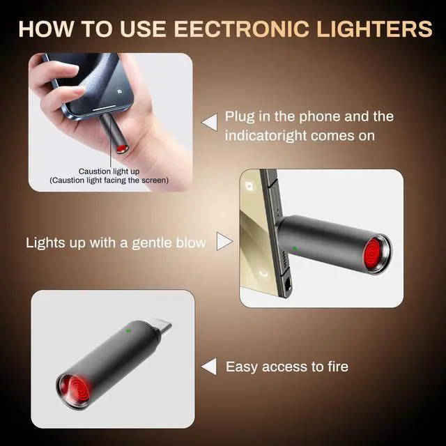 Alt view image 4 of 7 - Portable and Lightweight USB Type-C Electric Lighter, which has no Flame, no Gas, no Battery and is Windproof, for Connecting The Charging Port of The Mobile Phone. (Grey)