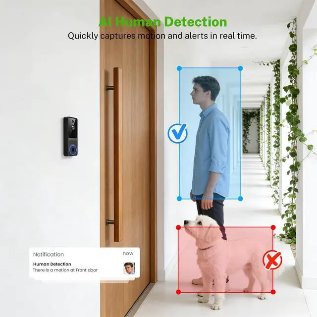 Alt view image 3 of 7 - 1080P Wireless Smart Baby Monitor Camera, AI Human Detection, Battery Powered, Two-Way Audio, Live View, Night Vision, 2.4G WiFi, Cloud Storage(Sold Separately)