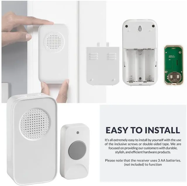 Alt view image 6 of 7 - WCMB White Battery-Powered Wireless Door Chime Kit | Battery-Operated Doorbell Chime | Ring Doorbell for Classroom, Home, and Office | Adjustable Volume and Expanded Chime Selection