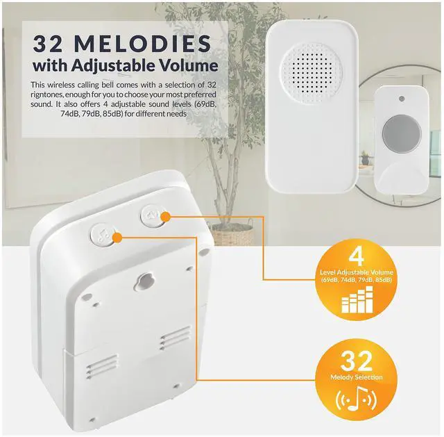 Alt view image 5 of 7 - WCMB White Battery-Powered Wireless Door Chime Kit | Battery-Operated Doorbell Chime | Ring Doorbell for Classroom, Home, and Office | Adjustable Volume and Expanded Chime Selection
