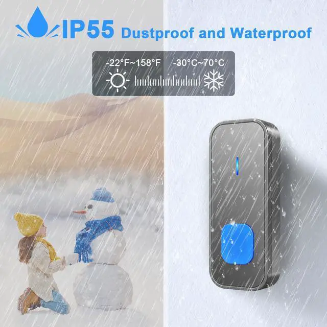 Alt view image 3 of 7 - Wireless Doorbell,Waterproof Doorbell Operating at 1300Ft with 55 Melodies 5 Volume Levels LED Flash Mute Mode Memory Function Wireless Doorbells for Home Classroom,2 Buttons 1 Receiver