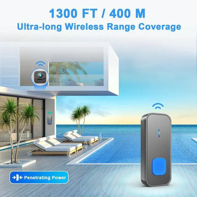 Alt view image 4 of 7 - Wireless Doorbell,Waterproof Doorbell Operating at 1300Ft with 55 Melodies 5 Volume Levels LED Flash Mute Mode Memory Function Wireless Doorbells for Home Classroom,2 Buttons 1 Receiver