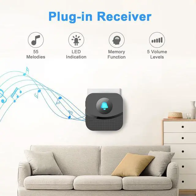 Alt view image 6 of 7 - Wireless Doorbell,Waterproof Doorbell Operating at 1300Ft with 55 Melodies 5 Volume Levels LED Flash Mute Mode Memory Function Wireless Doorbells for Home Classroom,2 Buttons 1 Receiver
