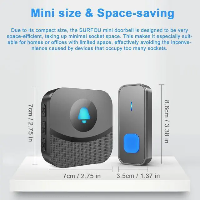 Alt view image 7 of 7 - Wireless Doorbell,Waterproof Doorbell Operating at 1300Ft with 55 Melodies 5 Volume Levels LED Flash Mute Mode Memory Function Wireless Doorbells for Home Classroom,2 Buttons 1 Receiver