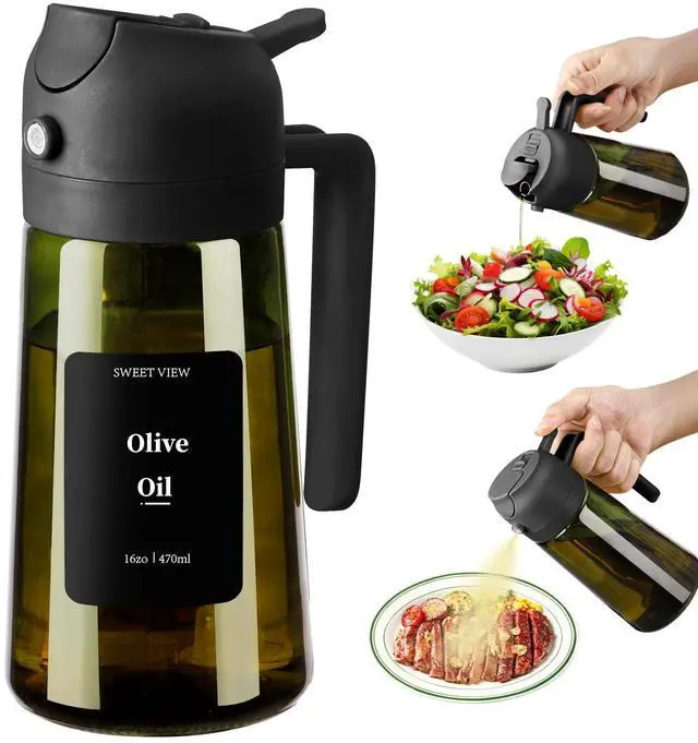 Main image of Olive Oil Sprayer for Cooking, 16oz/470ml Glass Light-Proof Oil Pourer for Kitchen with Stickers for Air Fryer, Cooking, Salad, and BBQ with Stickers