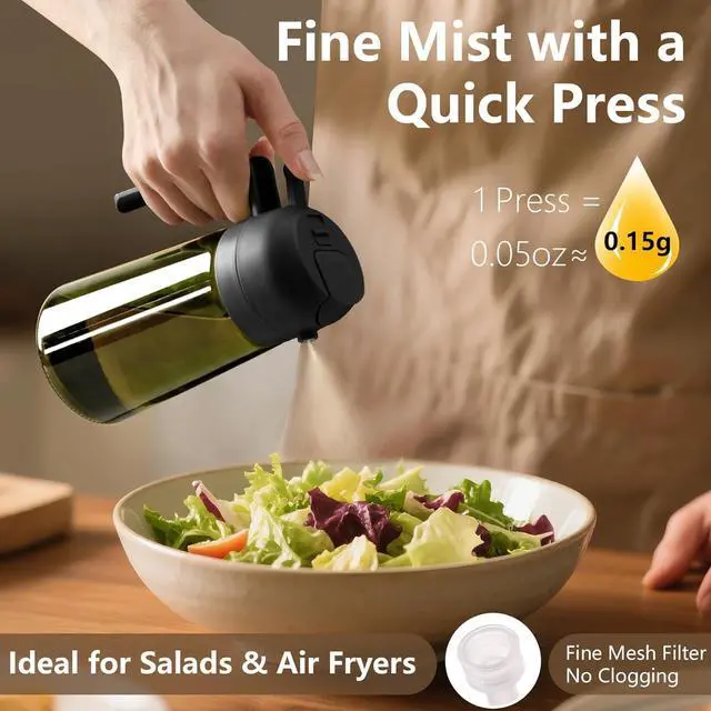 Alt view image 3 of 7 - Olive Oil Sprayer for Cooking, 16oz/470ml Glass Light-Proof Oil Pourer for Kitchen with Stickers for Air Fryer, Cooking, Salad, and BBQ with Stickers
