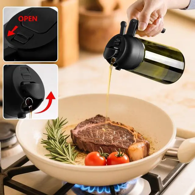Alt view image 4 of 7 - Olive Oil Sprayer for Cooking, 16oz/470ml Glass Light-Proof Oil Pourer for Kitchen with Stickers for Air Fryer, Cooking, Salad, and BBQ with Stickers