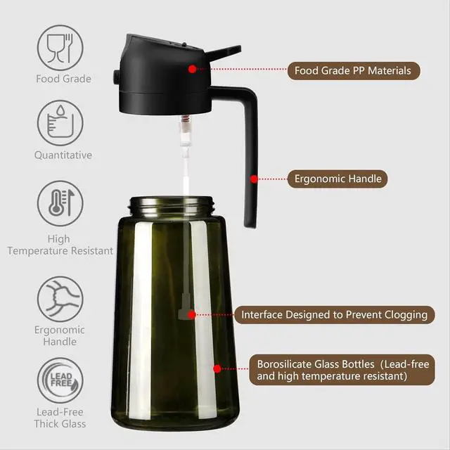 Alt view image 5 of 7 - Olive Oil Sprayer for Cooking, 16oz/470ml Glass Light-Proof Oil Pourer for Kitchen with Stickers for Air Fryer, Cooking, Salad, and BBQ with Stickers