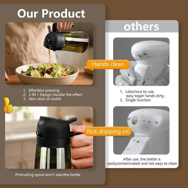 Alt view image 6 of 7 - Olive Oil Sprayer for Cooking, 16oz/470ml Glass Light-Proof Oil Pourer for Kitchen with Stickers for Air Fryer, Cooking, Salad, and BBQ with Stickers