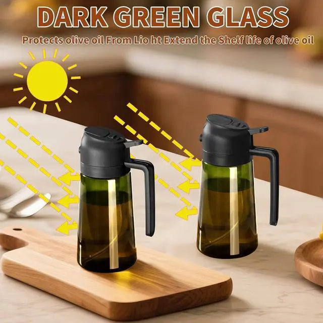 Alt view image 7 of 7 - Olive Oil Sprayer for Cooking, 16oz/470ml Glass Light-Proof Oil Pourer for Kitchen with Stickers for Air Fryer, Cooking, Salad, and BBQ with Stickers