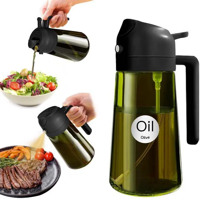 Main image of 16oz/470ml Light-Blocking Dark Oil Sprayer for Cooking, 2 in 1 Olive Oil Dispenser Bottle for Kitchen, Premium Dark Green Glass Oil Bottle, Food-Grade Oil Mister for Air Fryer, BBQ (Black)