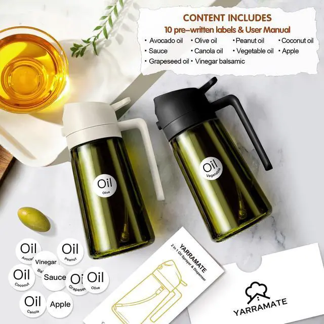 Alt view image 3 of 7 - 16oz/470ml Light-Blocking Dark Oil Sprayer for Cooking, 2 in 1 Olive Oil Dispenser Bottle for Kitchen, Premium Dark Green Glass Oil Bottle, Food-Grade Oil Mister for Air Fryer, BBQ (Black)