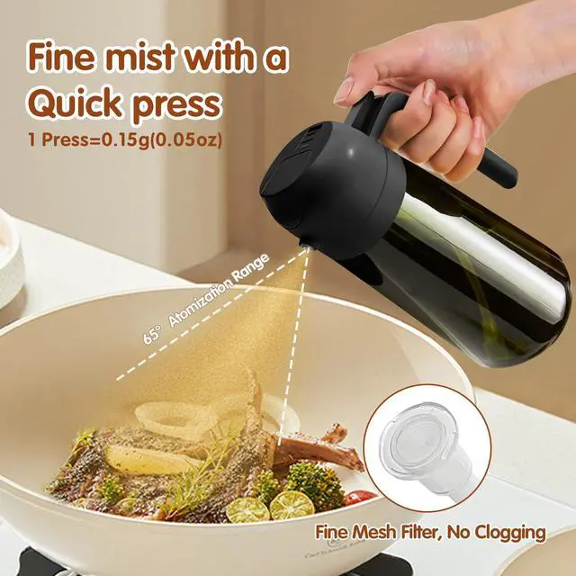 Alt view image 4 of 7 - 16oz/470ml Light-Blocking Dark Oil Sprayer for Cooking, 2 in 1 Olive Oil Dispenser Bottle for Kitchen, Premium Dark Green Glass Oil Bottle, Food-Grade Oil Mister for Air Fryer, BBQ (Black)