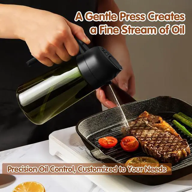 Alt view image 5 of 7 - 16oz/470ml Light-Blocking Dark Oil Sprayer for Cooking, 2 in 1 Olive Oil Dispenser Bottle for Kitchen, Premium Dark Green Glass Oil Bottle, Food-Grade Oil Mister for Air Fryer, BBQ (Black)