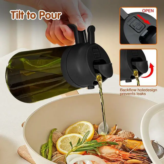 Alt view image 6 of 7 - 16oz/470ml Light-Blocking Dark Oil Sprayer for Cooking, 2 in 1 Olive Oil Dispenser Bottle for Kitchen, Premium Dark Green Glass Oil Bottle, Food-Grade Oil Mister for Air Fryer, BBQ (Black)