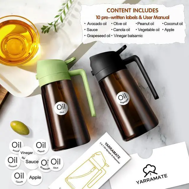 Alt view image 3 of 7 - 16oz/470ml Light Blocking Oil Sprayer for Cooking with Stickers, Food-Grade 2 in 1 Olive Oil Dispenser Bottle for Kitchen, Premium Dark Amber Glass Oil Bottle for Air Fryer, BBQ (Black)
