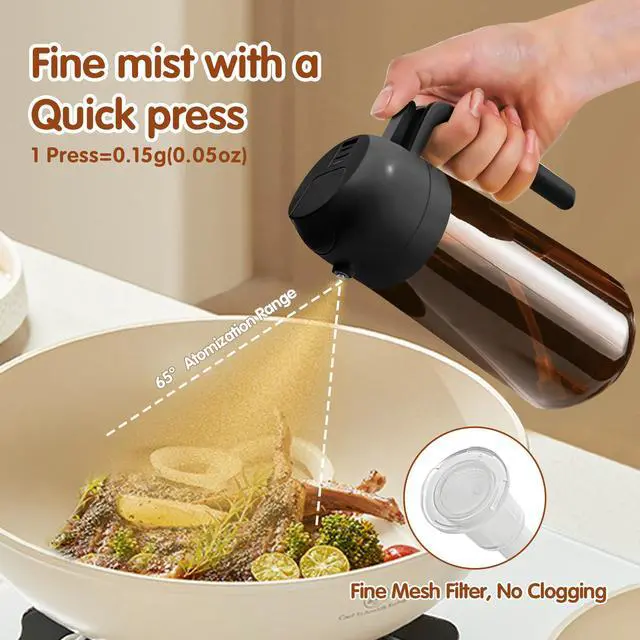 Alt view image 4 of 7 - 16oz/470ml Light Blocking Oil Sprayer for Cooking with Stickers, Food-Grade 2 in 1 Olive Oil Dispenser Bottle for Kitchen, Premium Dark Amber Glass Oil Bottle for Air Fryer, BBQ (Black)
