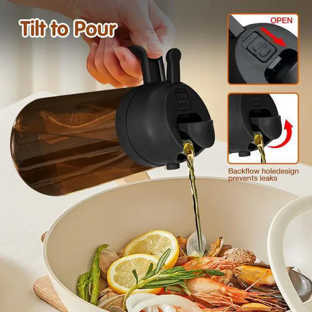 Alt view image 6 of 7 - 16oz/470ml Light Blocking Oil Sprayer for Cooking with Stickers, Food-Grade 2 in 1 Olive Oil Dispenser Bottle for Kitchen, Premium Dark Amber Glass Oil Bottle for Air Fryer, BBQ (Black)