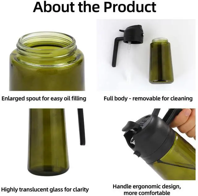 Alt view image 2 of 7 - Olive Oil Sprayer for Cooking, 2 In 1 Glass Oil Dispenser 16oz- 470ml Premium Spray Bottle for Kitchen Gadgets and Air Fryer Accessories, Salad, BBQ - Dark Green