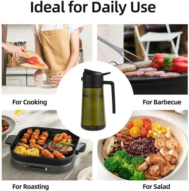Alt view image 3 of 7 - Olive Oil Sprayer for Cooking, 2 In 1 Glass Oil Dispenser 16oz- 470ml Premium Spray Bottle for Kitchen Gadgets and Air Fryer Accessories, Salad, BBQ - Dark Green