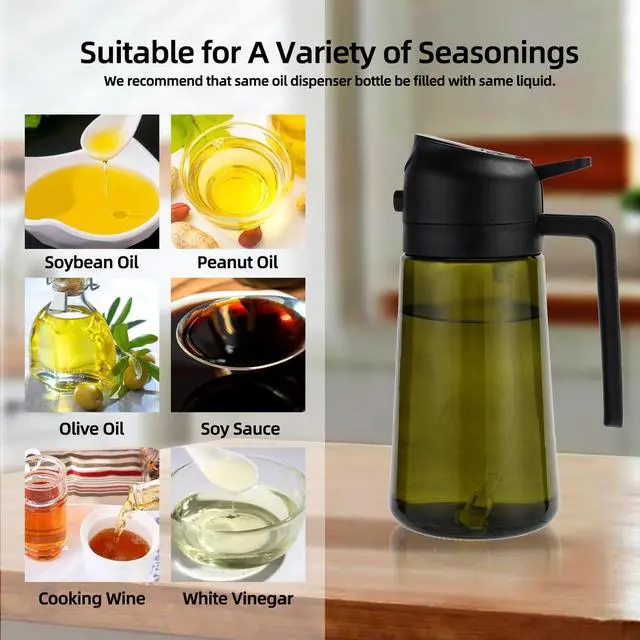 Alt view image 4 of 7 - Olive Oil Sprayer for Cooking, 2 In 1 Glass Oil Dispenser 16oz- 470ml Premium Spray Bottle for Kitchen Gadgets and Air Fryer Accessories, Salad, BBQ - Dark Green