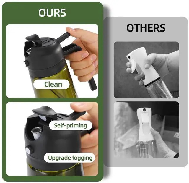 Alt view image 5 of 7 - Olive Oil Sprayer for Cooking, 2 In 1 Glass Oil Dispenser 16oz- 470ml Premium Spray Bottle for Kitchen Gadgets and Air Fryer Accessories, Salad, BBQ - Dark Green