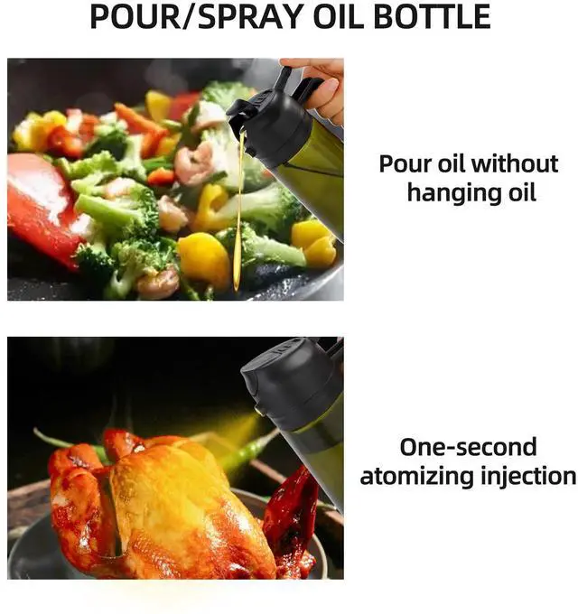 Alt view image 6 of 7 - Olive Oil Sprayer for Cooking, 2 In 1 Glass Oil Dispenser 16oz- 470ml Premium Spray Bottle for Kitchen Gadgets and Air Fryer Accessories, Salad, BBQ - Dark Green
