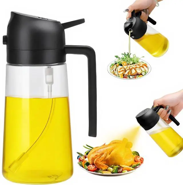 Main image of 16oz/470ml Glass Olive Oil Sprayer for Cooking - 2 in 1 Olive Oil Dispenser Bottle Spray and Pour for Kitchen Gadgets Cooking Air Fryer Salad BBQ (Black)