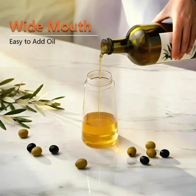 Alt view image 3 of 7 - 16oz/470ml Glass Olive Oil Sprayer for Cooking - 2 in 1 Olive Oil Dispenser Bottle Spray and Pour for Kitchen Gadgets Cooking Air Fryer Salad BBQ (Black)