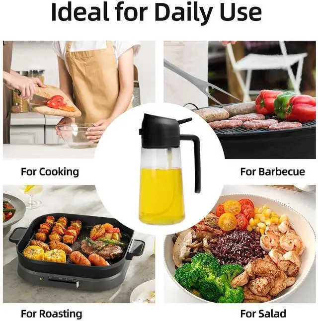 Alt view image 4 of 7 - 16oz/470ml Glass Olive Oil Sprayer for Cooking - 2 in 1 Olive Oil Dispenser Bottle Spray and Pour for Kitchen Gadgets Cooking Air Fryer Salad BBQ (Black)