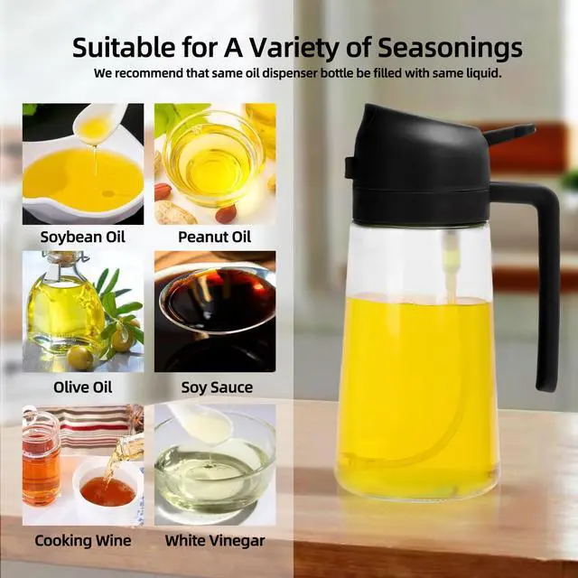 Alt view image 6 of 7 - 16oz/470ml Glass Olive Oil Sprayer for Cooking - 2 in 1 Olive Oil Dispenser Bottle Spray and Pour for Kitchen Gadgets Cooking Air Fryer Salad BBQ (Black)