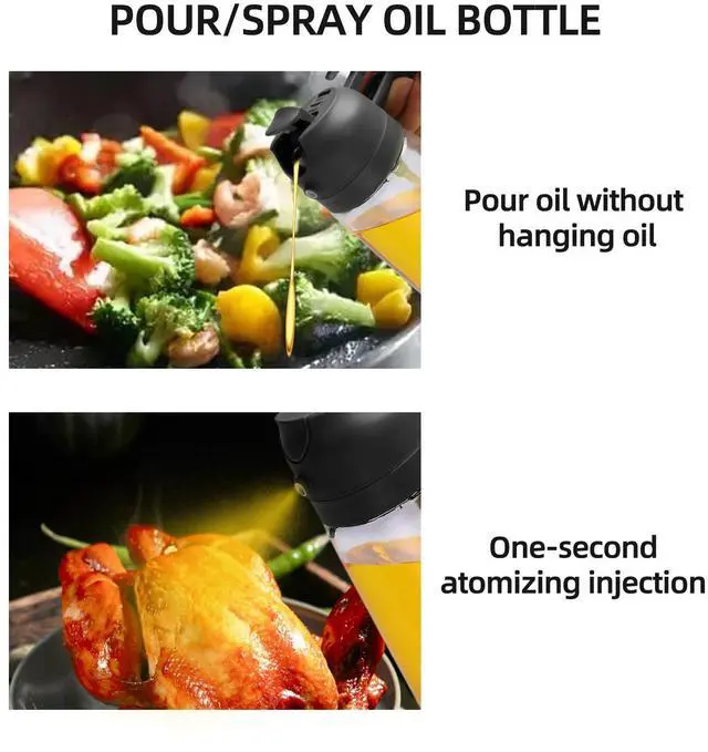 Alt view image 7 of 7 - 16oz/470ml Glass Olive Oil Sprayer for Cooking - 2 in 1 Olive Oil Dispenser Bottle Spray and Pour for Kitchen Gadgets Cooking Air Fryer Salad BBQ (Black)