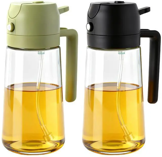 Main image of 2Pcs Glass Oil Sprayer for Cooking 16oz/470ml, Kitchen Gadget for Air Fryer, Salad, BBQ, FryingWhite (Black+Green)