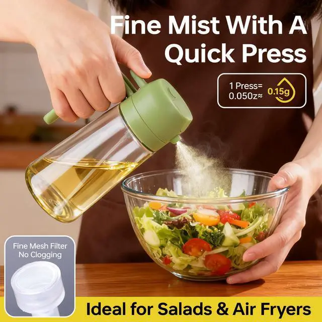 Alt view image 2 of 7 - 2Pcs Glass Oil Sprayer for Cooking 16oz/470ml, Kitchen Gadget for Air Fryer, Salad, BBQ, FryingWhite (Black+Green)
