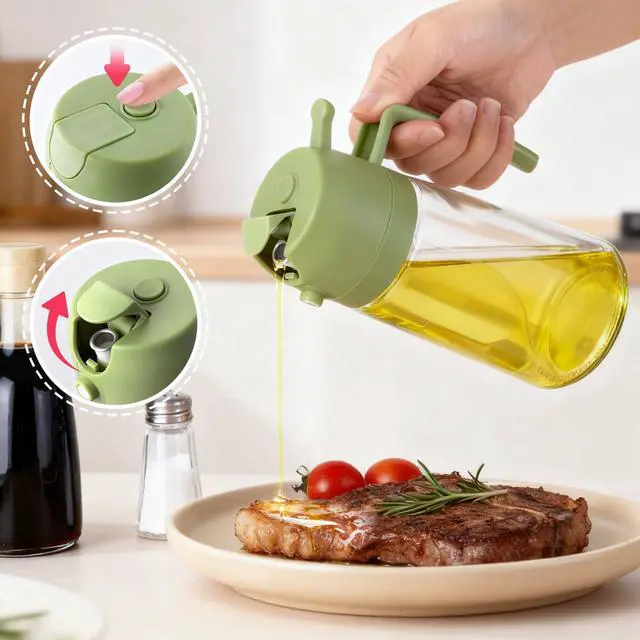 Alt view image 3 of 7 - 2Pcs Glass Oil Sprayer for Cooking 16oz/470ml, Kitchen Gadget for Air Fryer, Salad, BBQ, FryingWhite (Black+Green)