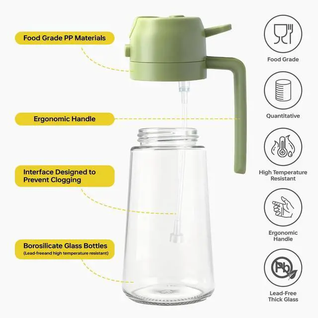 Alt view image 4 of 7 - 2Pcs Glass Oil Sprayer for Cooking 16oz/470ml, Kitchen Gadget for Air Fryer, Salad, BBQ, FryingWhite (Black+Green)