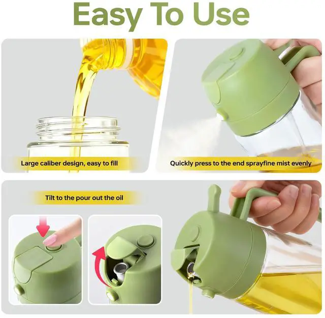 Alt view image 5 of 7 - 2Pcs Glass Oil Sprayer for Cooking 16oz/470ml, Kitchen Gadget for Air Fryer, Salad, BBQ, FryingWhite (Black+Green)