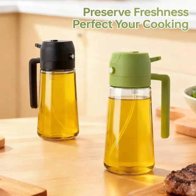 Alt view image 7 of 7 - 2Pcs Glass Oil Sprayer for Cooking 16oz/470ml, Kitchen Gadget for Air Fryer, Salad, BBQ, FryingWhite (Black+Green)