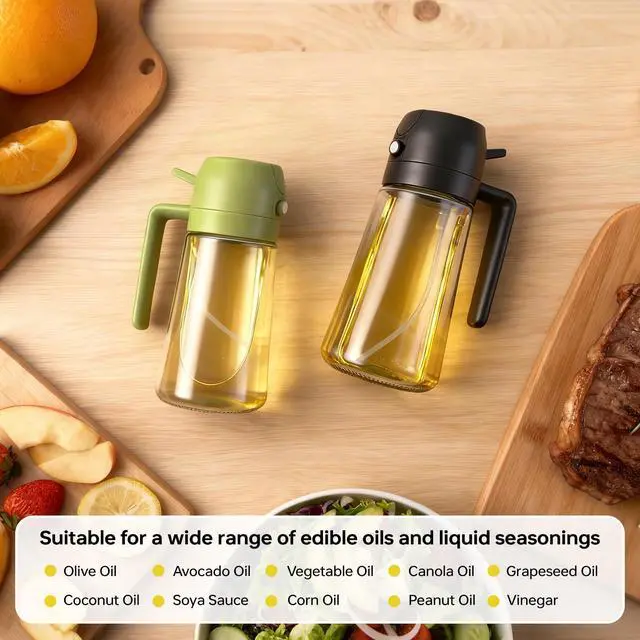 Alt view image 6 of 7 - 2Pcs Glass Oil Sprayer for Cooking 16oz/470ml, Kitchen Gadget for Air Fryer, Salad, BBQ, FryingWhite (Black+Green)