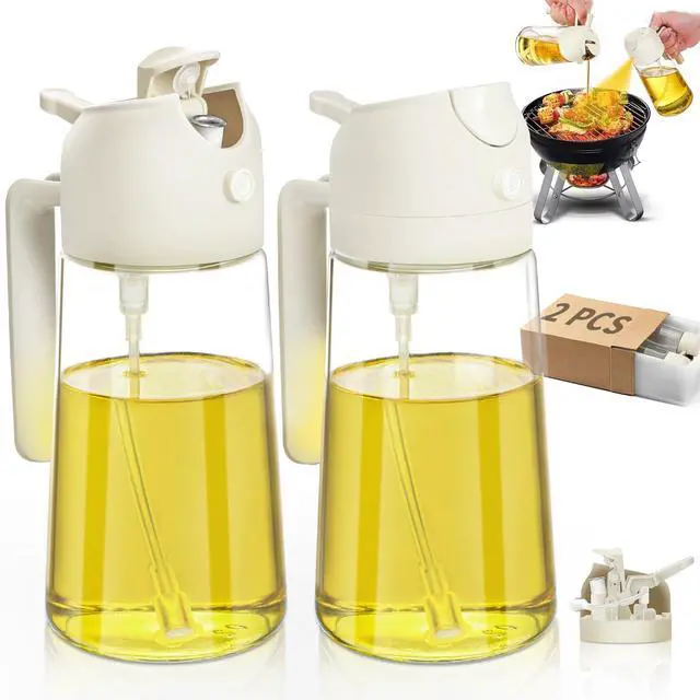 Main image of Oil Sprayer for Cooking 2pcs,2 in 1 Oil Dispenser and Oils Sprayer Kitchen Gadgets-16oz Glass Oils Spray Bottle,Mist Olive OilDispenser,Air Fryer,Salad,Grill (White Kitchen Accessories)