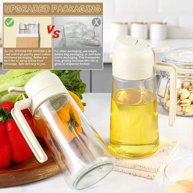 Alt view image 5 of 7 - Oil Sprayer for Cooking 2pcs,2 in 1 Oil Dispenser and Oils Sprayer Kitchen Gadgets-16oz Glass Oils Spray Bottle,Mist Olive OilDispenser,Air Fryer,Salad,Grill (White Kitchen Accessories)